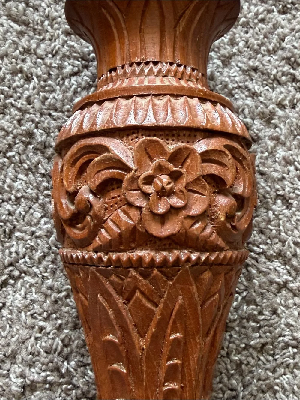 Vintage Hand Carved Wooden Vase Floral Decor 12”